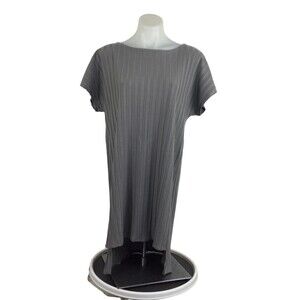 Eileen Fisher Bateau Neck Wide Rib Stretch Tunic Knit Shirt Top Zinc Gray Large